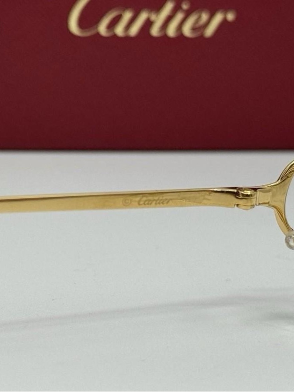 Cartier Gold rimless Metal Frame Glasses with Pearl Accent